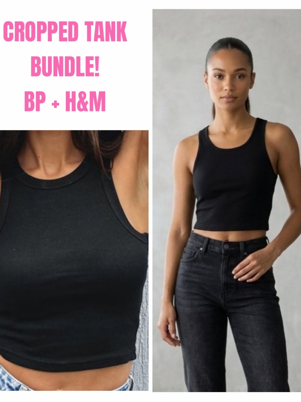 Ribbed Black Crop Tank Top Bundle! H&M, Nordstrom BP, Size Large, Like New!
